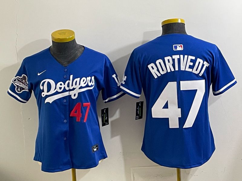 Women 2025 Los Angeles Dodgers #47 Rortvedt Blue Game Nike MLB Jersey style 007